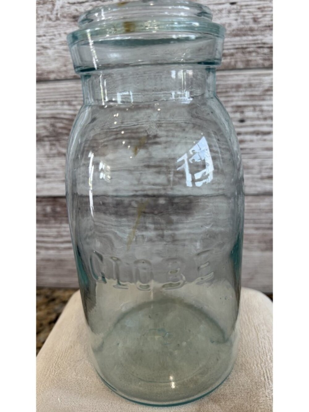 Antique Globe  Clear Green Quart Glass Mason Canning Jar